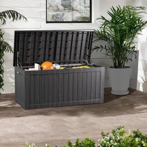 outdoor storage box 275gal waterproof resin deck box,pool, front angle view