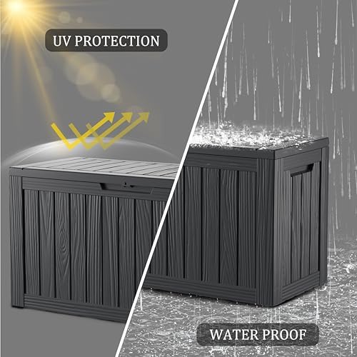 tarkari 80 gallon outdoor storage box waterproof, resin shown in use