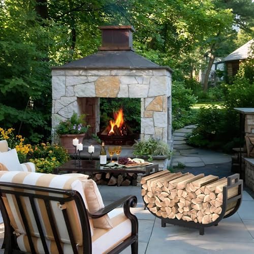 30 inch firewood rack outdoor indoor with handle on a desk or shelf