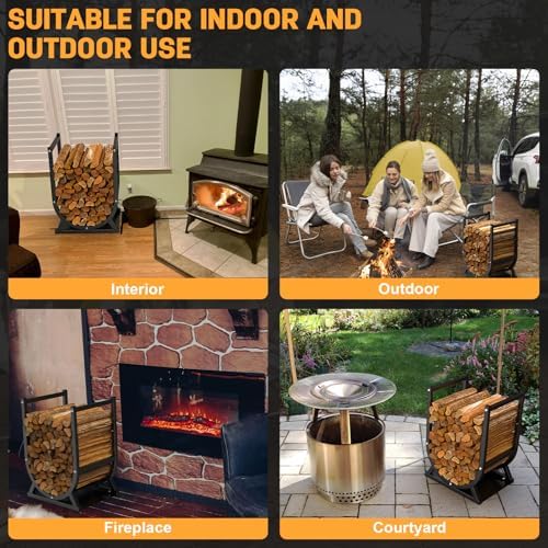 firewood rack, outdoor/indoor firewood adjustable height storage showing dimensions