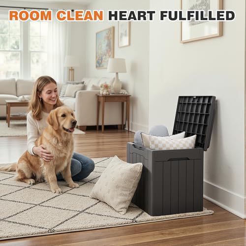 32 gallon deck box outdoor indoor waterproof storage shown in use