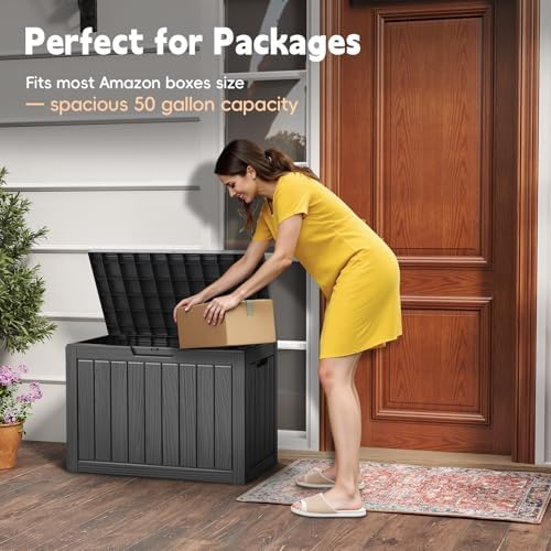 lubannese outdoor storage box, 50 gallon waterproof resin on a desk or shelf