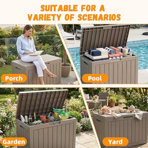 rojik waterproof deck box durable outdoor storage box, front angle view