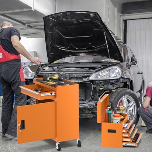 rolling tool box with wheels, 5-drawer high capacity shown in use