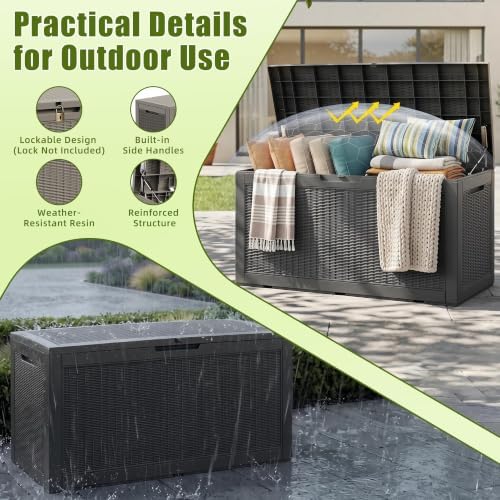 vixzen versatile resin deck box, all weather lockable showing dimensions