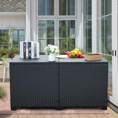 rattan star 180 gallon outdoor storage box deck, close-up detail