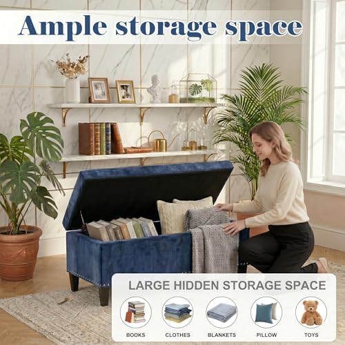 joveco 41" storage bench,tufted fabric storage ottoman with, close-up detail