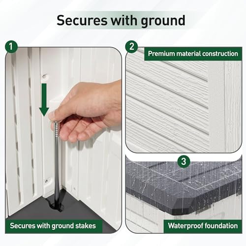 31 cu.ft outdoor storage shed, lockable vertical resin, package contents