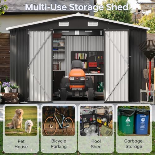10x12ft outdoor storage shed black, side view