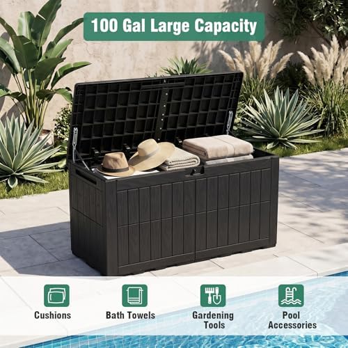 tangkula 100 gallon outdoor storage box with lockable, side view