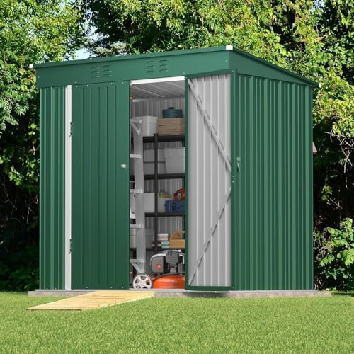 gizoon 6x4 ft outdoor shed, metal garden shed shown in use