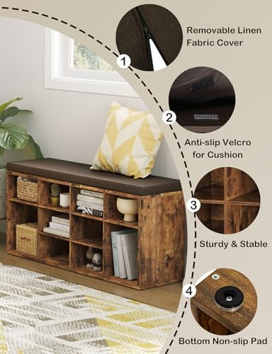 dinzi lvj shoe storage bench with cushion, 40.9", view 9