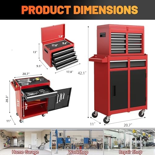 5 drawers tool cart with wheels & 1, close-up detail