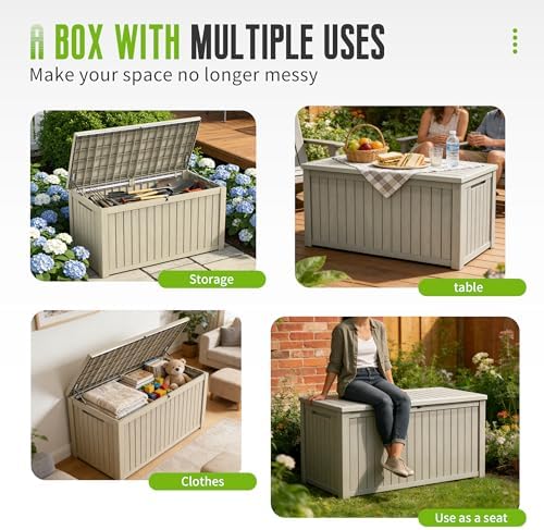 drato 325 gallon outdoor storage box waterproof large showing dimensions