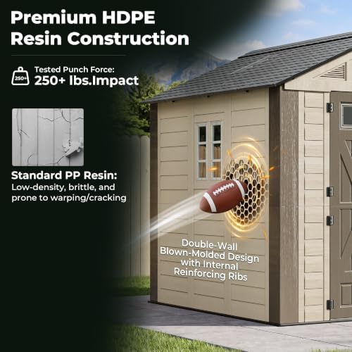 resin shed 8x8 ft outdoor storage shed with on a desk or shelf