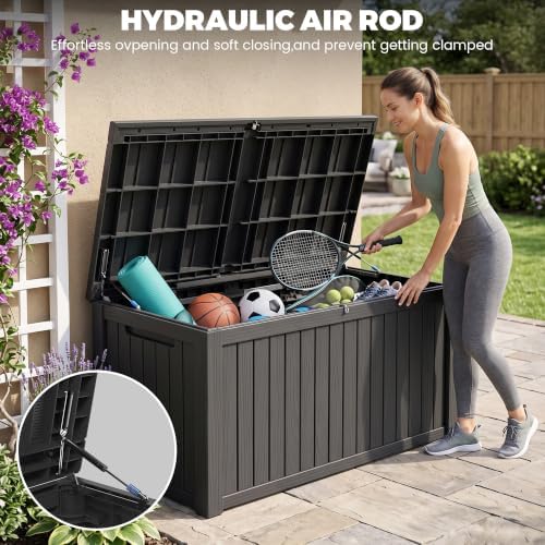 300 gallon resin deck box waterproof outdoor storage showing dimensions