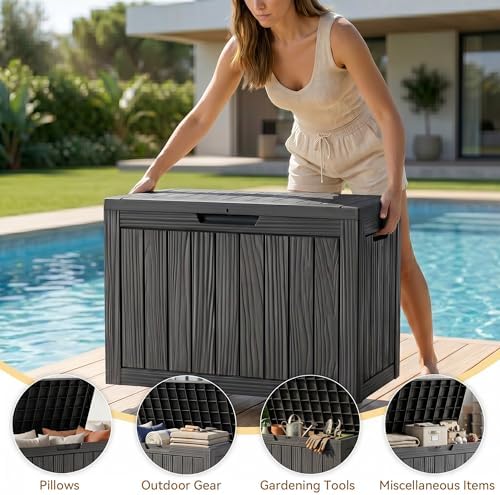 50 gallon outdoor & indoor deck storage box showing dimensions