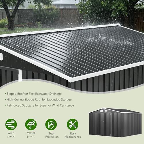 mxv 8 x 6ft outdoor storage shed, metal, side view