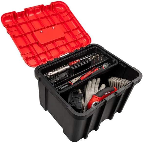 stalwart extra large plastic tool box organizer, red,18.7”, main product view