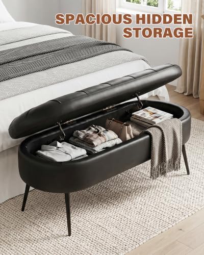 storage ottoman bench, 43.7" pu leather end of, side view