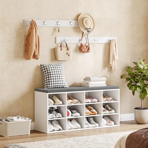 hoobro shoe storage bench with cushion, 39.4" l, side view