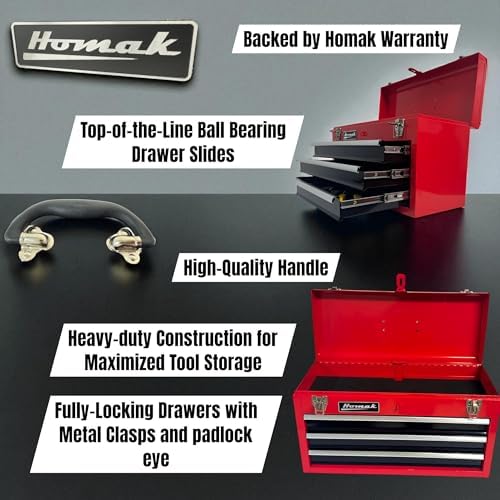 homak metal tool box, 20-inch, portable tool box, close-up detail