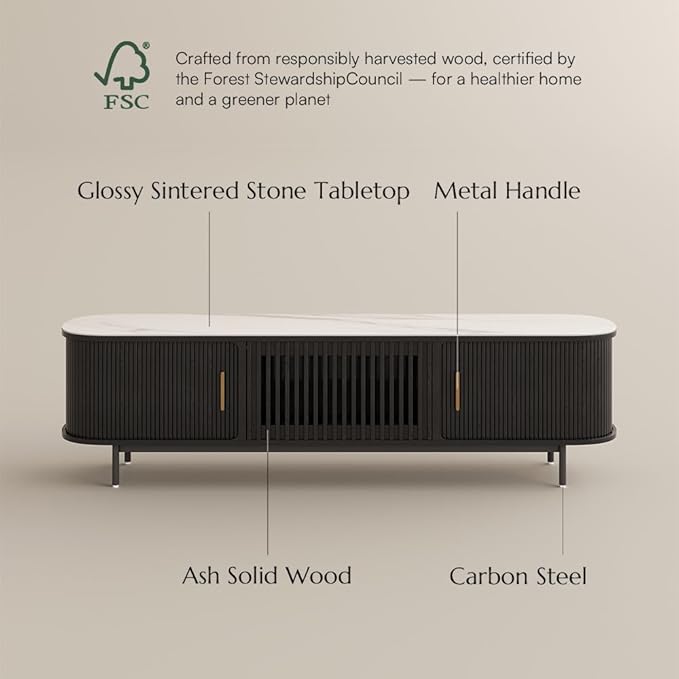 POVISON Fully-Assembled Mid Century Modern Black TV Stand - Image 5