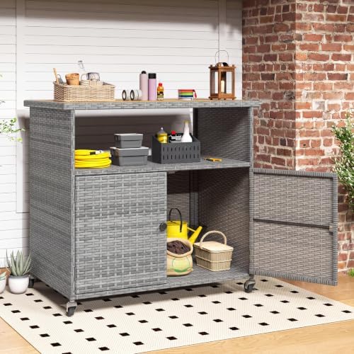 tangkula rattan outdoor storage cabinet with 4 wheels, main product view