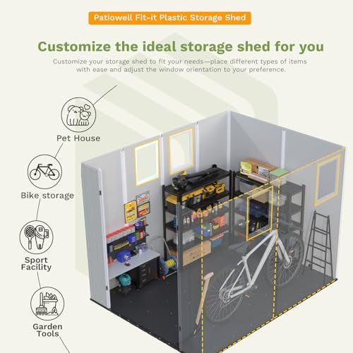 patiowell 6x8 ft resin outdoor storage shed with on a desk or shelf