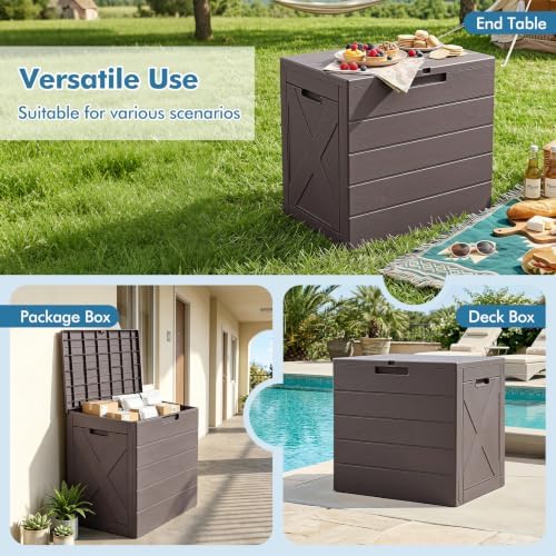 tangkula 25 gallon outdoor storage box with lockable on a desk or shelf