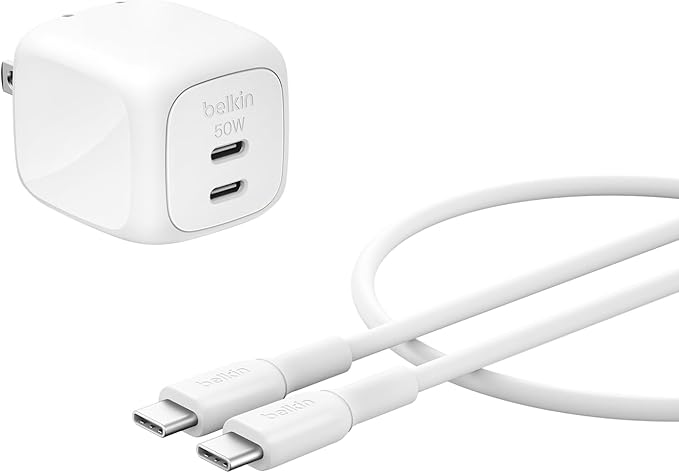 Belkin 2-Port USB C Charger Block 50W, Dual-Port GaN Charger w/ 2X USB C Ports by Belkin