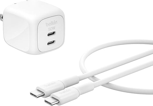 Belkin 2-Port USB C Charger Block 50W, Dual-Port GaN Charger w/ 2X USB C Ports by Belkin
