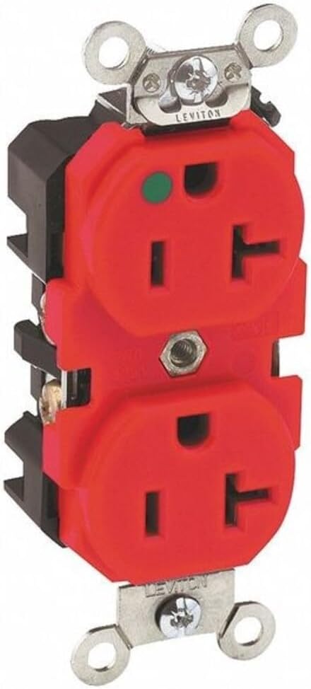 Leviton 20-Amp, 125-Volt, Extra Heavy Duty Hospital Grade, Duplex Receptacle, Straight Blade, Self Grounding, 8300-R, Red