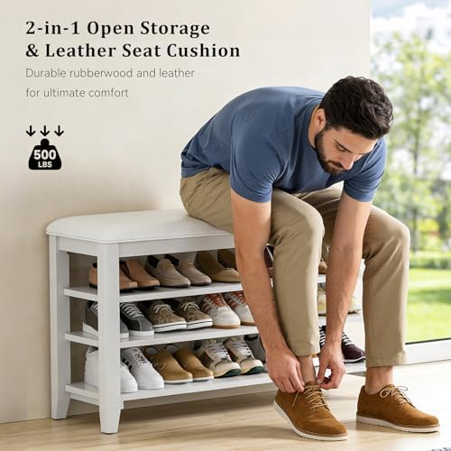 taitiy shoe bench with 3 tier adjustable shelves, side view
