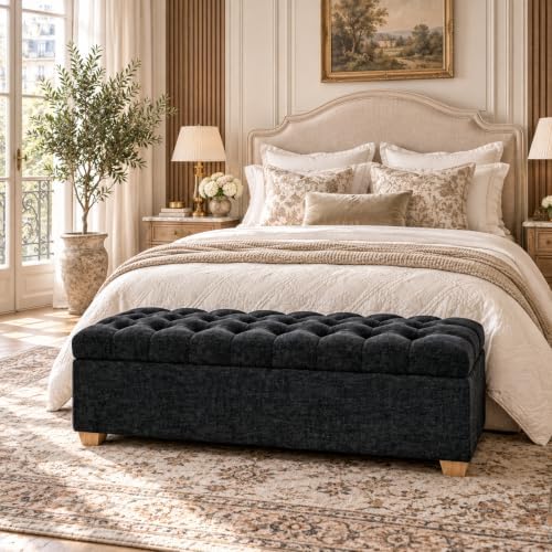 60" storage bench, modern glam chenille ottoman for on a desk or shelf
