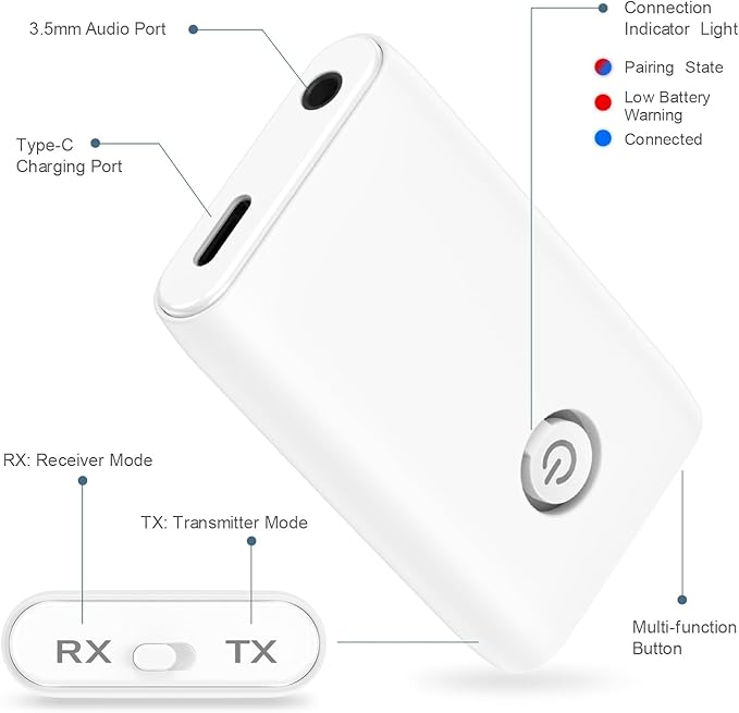Ankilo Upgraded Bluetooth 5.3 Transmitter Receiver, 2 in 1 Wireless Bluetooth - Image 5