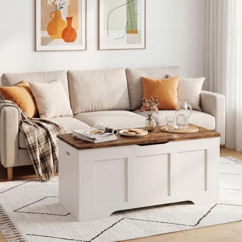 39.4" flip top wooden storage bench with 2, front angle view