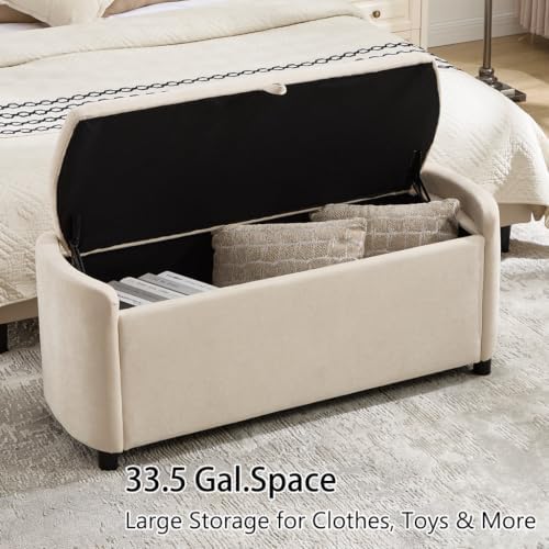 48" ottoman with storage, large storage ottoman bench, side view