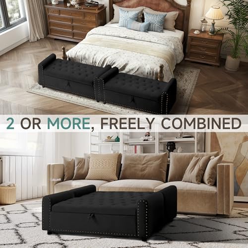 ottoman with storage, tufted storage bench for bedroom, front angle view