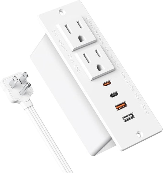 30W USB C Recessed Power Strip, Flat Plug Power Strip, 2 Outlets 4 USB Ports by Jgstkcity