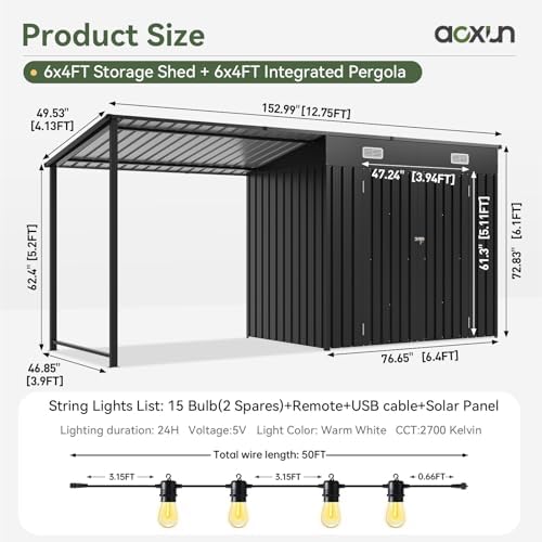 aoxun 6x4ft outdoor storage shed & hardtop gazebo shown in use