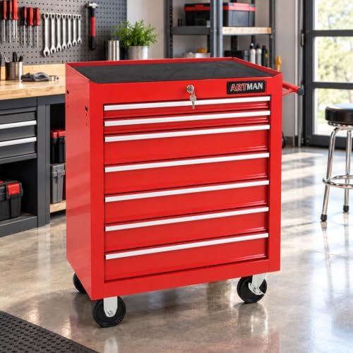 7 drawers rolling tool cart on wheels, multifunctional, front angle view