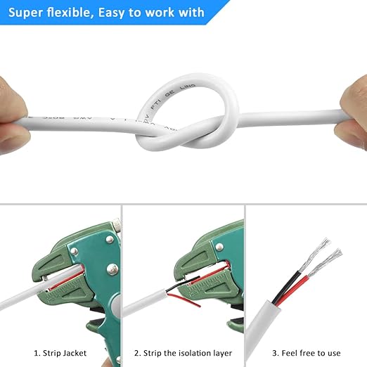 18 Gauge 2 Conductor Electrical Wire, 100FT White Stranded Low Voltage 18/2 PVC - Image 5