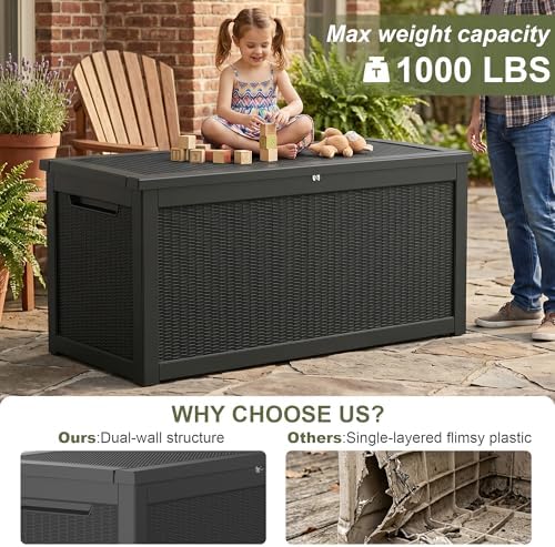 350 gallon outdoor storage box waterproof lockable deck, close-up detail