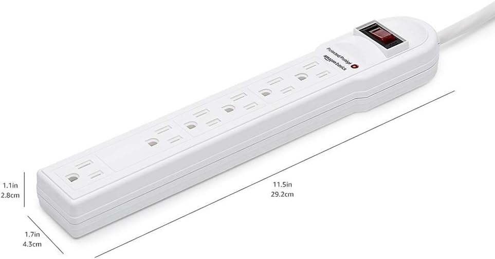 Amazon Basics Surge Protector Power Strip, 6-Outlet, 790 Joules, Circuit Breaker, LED Indicator, 6ft Extension Cord, White (Pack of 2)