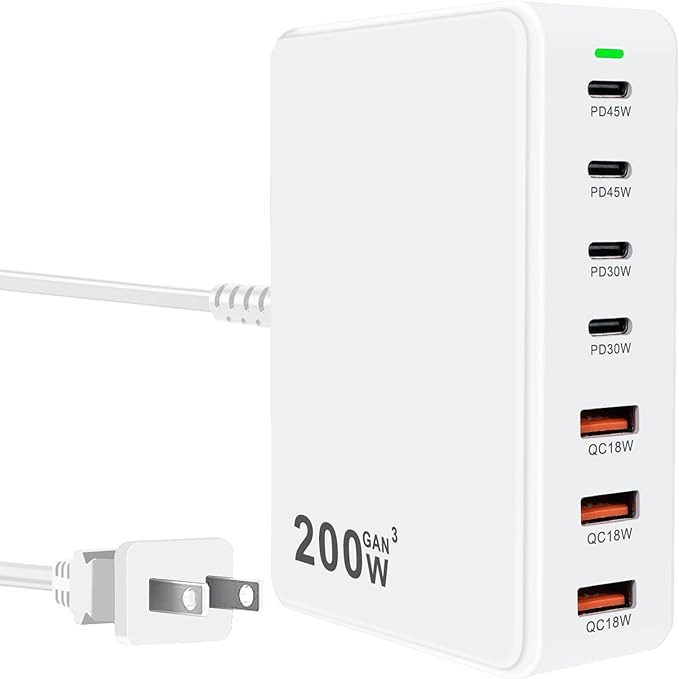 USB C Charger Block 200W 7 Port GaN Fast Charging Block Station, iPhone 17/16/15 by Unknown
