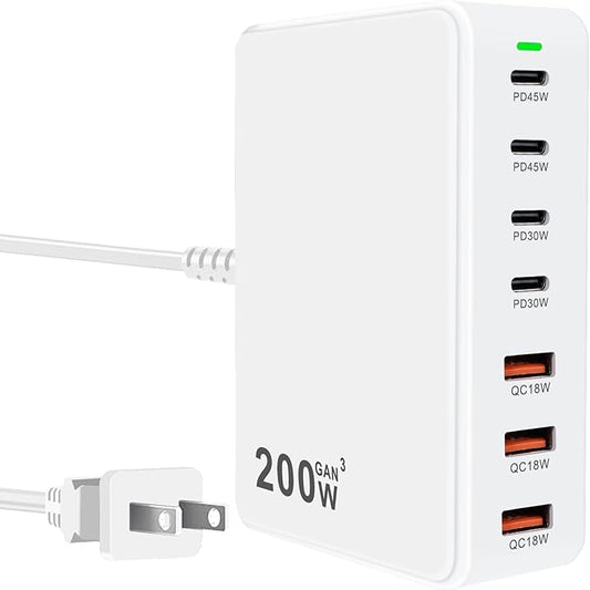 USB C Charger Block 200W 7 Port GaN Fast Charging Block Station, iPhone 17/16/15 by Unknown