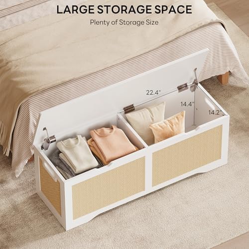 likimio 47.2-inch rattan storage bench with safety hinges, side view