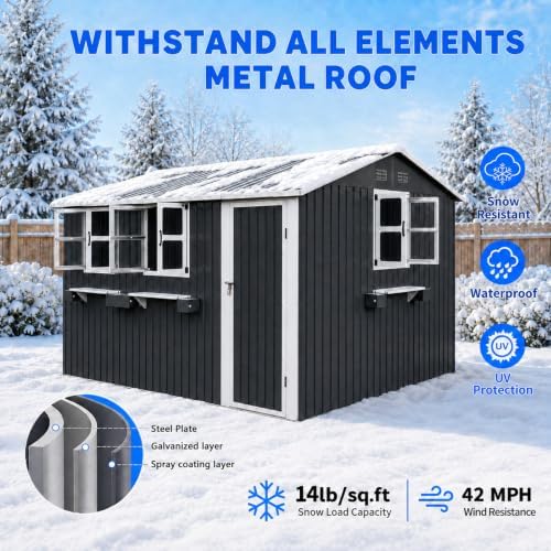 12x10 ft outdoor storage shed with 3 clear, side view