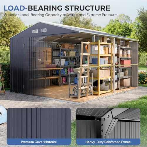 10x12 ft metal storage shed with window, lockable, front angle view